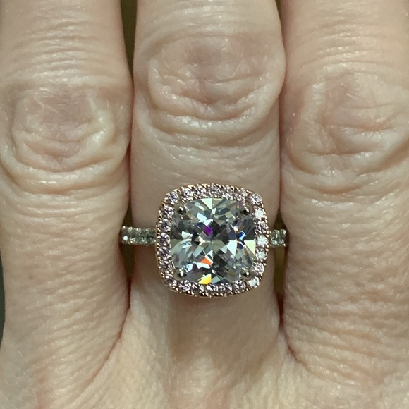 Sterling Silver & Rose Gold Cushion Cut CZ Ring - Picture 6 of 6